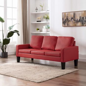 Canapea cu 3 locuri roșu piele ecologică
