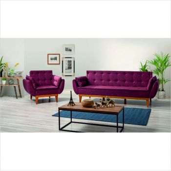 Set canapea extensibilă, Unique Design, 867UNQ1594, Lemn de carpen, Rosu claret