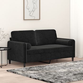 vidaXL Canapea cu 2 locuri cu pernuțe, negru, 140 cm, catifea