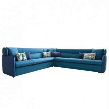 Coltar fix tapitat cu stofa Len Albastru, l297xA297xH84 cm Coltar fix tapitat cu stofa Len Albastru, l297xA297xH84 cm