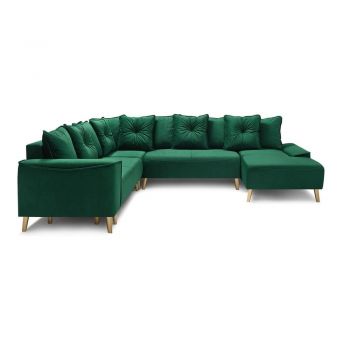 Colțar extensibil din catifea cu șezlong pe partea dreaptă Bobochic Paris Panoramique XXL Hera, verde, formă Colțar extensibil din catifea cu șezlong pe partea dreaptă Bobochic Paris Panoramique XXL Hera, verde, formă