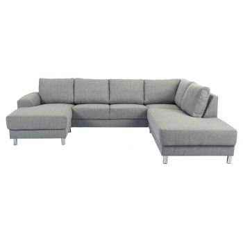 Coltar fix cu sezlong pe partea stanga, tapitat cu stofa Calverton Gri Deschis, l286xA225xH80 cm Coltar fix cu sezlong pe partea stanga, tapitat cu stofa Calverton Gri Deschis, l286xA225xH80 cm