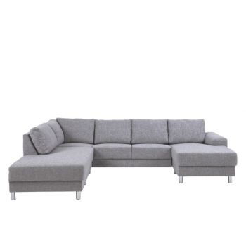Coltar tapitat cu stofa Calverton Light Grey cu sezlong pe partea stanga