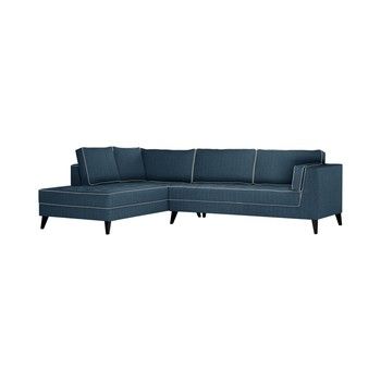 Canapea cu detalii crem Stella Cadente Maison Atalaia, pe partea stângă, albastru denim