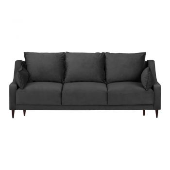 Canapea extensibilă cu 3 locuri și spațiu de depozitare Mazzini Sofas Freesia, gri închis