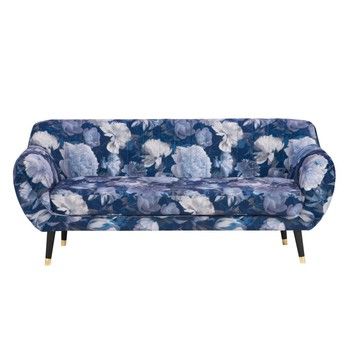 Canapea cu 3 locuri Mazzini Sofas Benito Floral, albastru