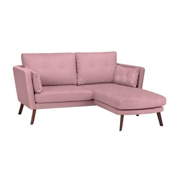 Canapea cu 3 locuri Mazzini Sofas Elena, cu șezlong pe partea dreaptă, roz deschis