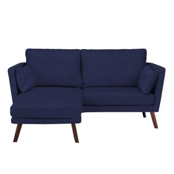 Canapea cu 3 locuri Mazzini Sofas Elena, cu șezlong pe partea stângă, albastru marin