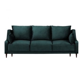 Canapea extensibilă cu husă din catifea și spațiu de depozitare Mazzini Sofas Freesia, 215 cm, albastru verde