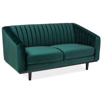 Canapea fixa tapitata cu stofa, 2 locuri Asparo II Velvet Verde Inchis / Wenge, l150xA85xH76 cm