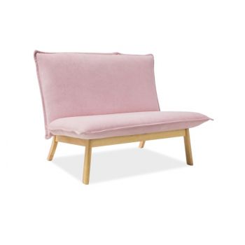 Canapea fixa tapitata cu stofa, cu picioare de lemn Bollo 2 Pink, l110xA51xH77 cm