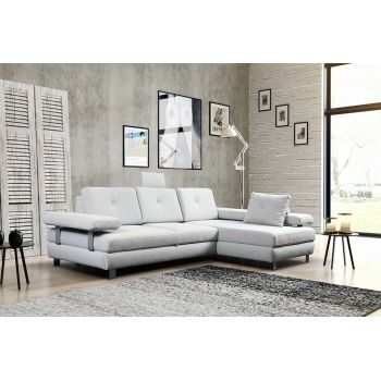 Coltar Guarda Extensibil cu Arcuri Ondulate si Spuma Poliuretanica, Sezlong pe Dreapta, Suprafata de Dormit 215x145 cm, cu Lada de Depozitare, Spatar Reglabil, l288xA174xH84 cm