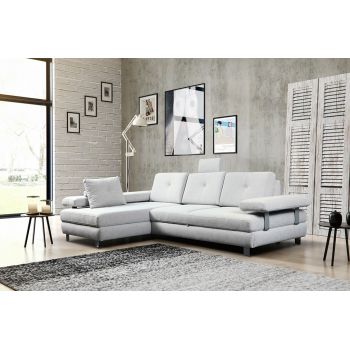 Coltar Guarda Extensibil cu Arcuri Ondulate si Spuma Poliuretanica, Sezlong pe Stanga, Suprafata de Dormit 215x145 cm, cu Lada de Depozitare, Spatar Reglabil, l288xA174xH84 cm