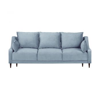 Canapea extensibilă cu 3 locuri și spațiu de depozitare Mazzini Sofas Freesia, albastru deschis, 215 cm la reducere