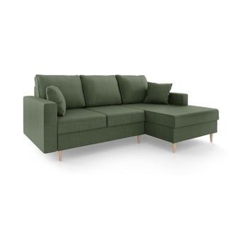 Canapea extensibilă cu spațiu de depozitare Mazzini Sofas Aubrieta, pe partea dreaptă, verde