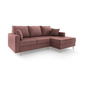 Canapea extensibilă cu spațiu de depozitare Mazzini Sofas Aubrieta, pe partea dreaptă, vișiniu deschis
