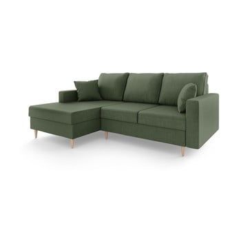 Canapea extensibilă cu spațiu de depozitare Mazzini Sofas Aubrieta, pe partea stângă, gri - verde