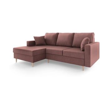 Canapea extensibilă cu spațiu de depozitare Mazzini Sofas Aubrieta, pe partea stângă, vișiniu deschis