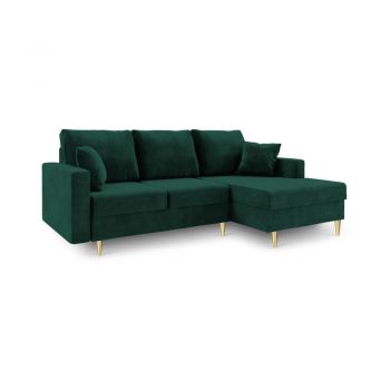 Canapea extensibilă cu spațiu de depozitare Mazzini Sofas Muguet șezlong pe partea dreaptă, verde