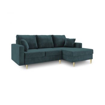 Canapea extensibilă cu spațiu de depozitare Mazzini Sofas Muguet, pe partea dreaptă, albastru petrol