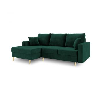 Canapea extensibilă cu spațiu de depozitare Mazzini Sofas Muguet, pe partea stângă, verde