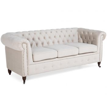 Canapea 3 locuri Chesterfield Beige - Kalatzerka, Crem la reducere Canapea 3 locuri Chesterfield Beige - Kalatzerka, Crem la reducere