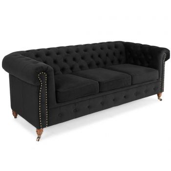 Canapea 3 locuri Kalatzerka, Chesterfield Black, 198x86x72 cm - Kalatzerka, Negru