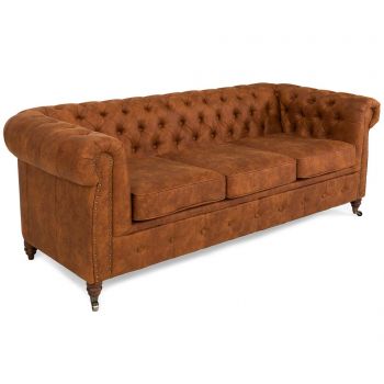 Canapea 3 locuri Kalatzerka, Chesterfield Vintage Cognac, 203x86x72 cm - Kalatzerka, Maro