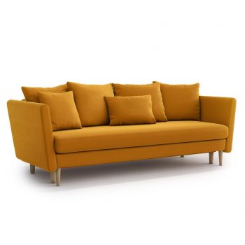 Canapea extensibila 3 locuri Optisofa, Joleen Golden Velvet, galben catifea, 223x99x85 cm - Optisofa, Galben & Auriu