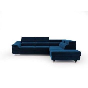 Canapea extensibilă cu înveliș de catifea Windsor & Co Sofas Apollon, pe partea dreaptă, albastru