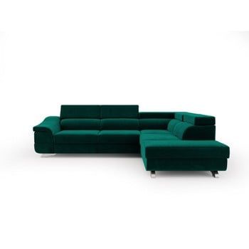Canapea extensibilă cu înveliș de catifea Windsor & Co Sofas Apollon, pe partea dreaptă, verde
