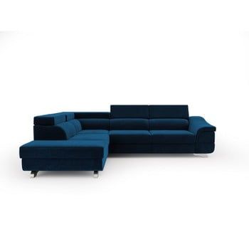 Canapea extensibilă cu înveliș de catifea Windsor & Co Sofas Apollon, pe partea stângă, albastru