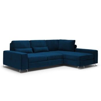 Colțar extensibil cu tapițerie de catifea și șezlong pe partea dreaptă Windsor & Co Sofas Diane, albastru