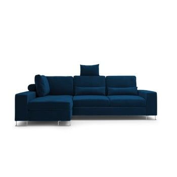 Colțar extensibil cu tapițerie de catifea și șezlong pe partea stângă Windsor & Co Sofas Diane, albastru