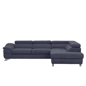 Canapea extensibilă cu înveliș de catifea Windsor & Co Sofas Gamma, pe partea dreaptă, albastru închis