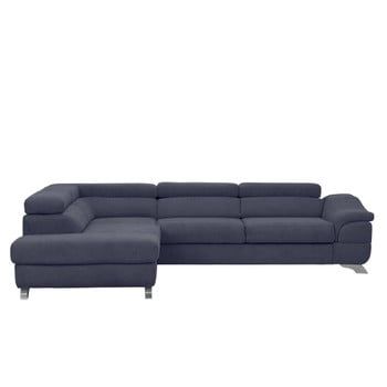 Canapea extensibilă cu înveliș de catifea Windsor & Co Sofas Gamma, pe partea stângă, albastru închis
