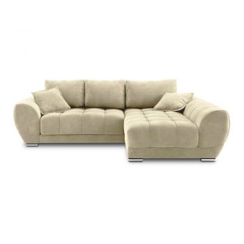 Colțar extensibil cu tapițerie de catifea și șezlong pe partea dreaptă Windsor & Co Sofas Nuage, bej la reducere