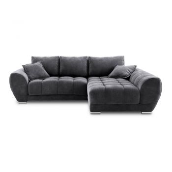 Colțar extensibil cu tapițerie de catifea și șezlong pe partea dreaptă Windsor & Co Sofas Nuage, gri închis la reducere