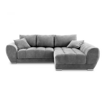 Colțar extensibil cu tapițerie de catifea și șezlong pe partea dreaptă Windsor & Co Sofas Nuage, gri la reducere