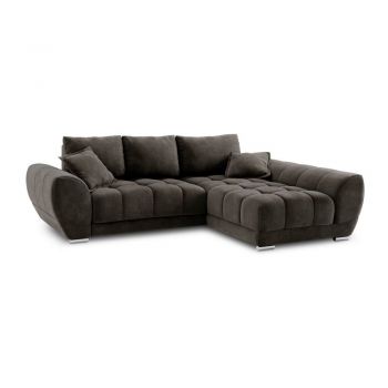 Colțar extensibil cu tapițerie de catifea și șezlong pe partea dreaptă Windsor & Co Sofas Nuage, maro închis