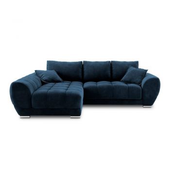 Colțar extensibil cu tapițerie de catifea și șezlong pe partea stângă Windsor & Co Sofas Nuage, albastru