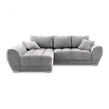 Colțar extensibil cu tapițerie de catifea și șezlong pe partea stângă Windsor & Co Sofas Nuage, gri deschis la reducere