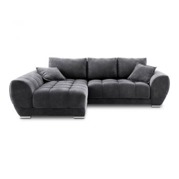 Colțar extensibil cu tapițerie de catifea și șezlong pe partea stângă Windsor & Co Sofas Nuage, gri închis la reducere