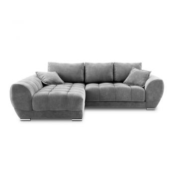 Colțar extensibil cu tapițerie de catifea și șezlong pe partea stângă Windsor & Co Sofas Nuage, gri