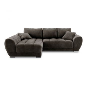 Colțar extensibil cu tapițerie de catifea și șezlong pe partea stângă Windsor & Co Sofas Nuage, maro închis