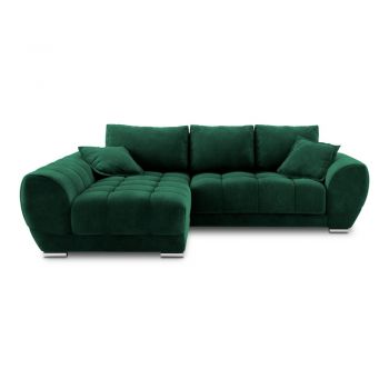 Colțar extensibil cu tapițerie de catifea și șezlong pe partea stângă Windsor & Co Sofas Nuage, verde smarald la reducere