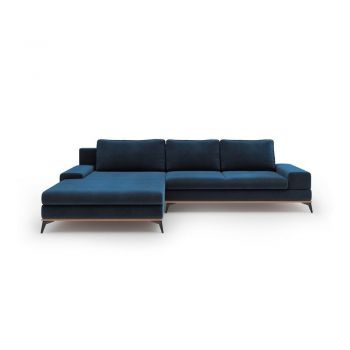 Colțar extensibil cu tapițerie de catifea Windsor & Co Sofas Astre, pe partea stângă, albastru la reducere