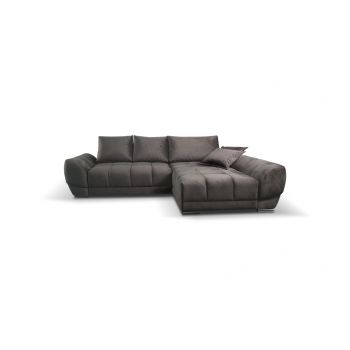 Coltar Voleto Extensibil cu Arcuri Ondulate si Spuma Poliuretanica, Sezlong pe Dreapta, Suprafata de Dormit 219x136 cm, cu Lada de Depozitare, Perne Incluse, l290xA192xH76 cm