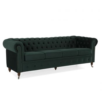 Canapea 4 locuri Kalatzerka, Chesterfield Dark Green, verde inchis, 238x86x80 cm - Kalatzerka, Verde