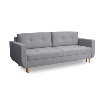 Canapea extensibila cu lada de depozitare, tapitata cu stofa, 3 locuri Alva Gri deschis, l220xA96xH88 cm